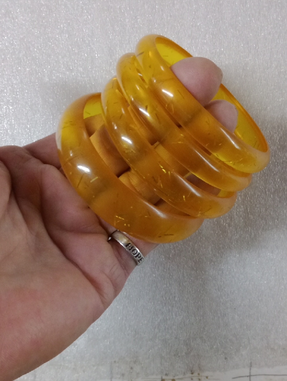 Set Of 4 Vintage Amber Lucite Bangles #A462